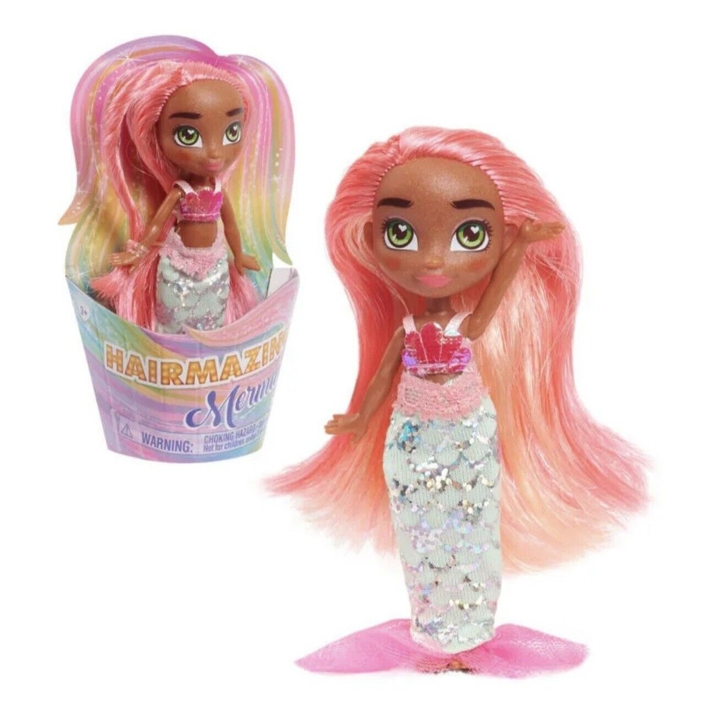 HAIRMAZING Mermaid Mini Doll-Pink & BlondeHair With Pink‎ Fin